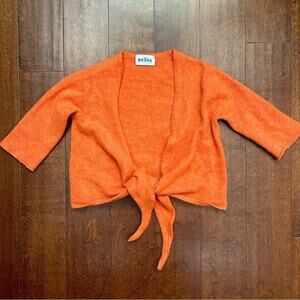 Brora Scottish Cashmere Girl’s Orange Front Tie Cardigan, Size 12/14